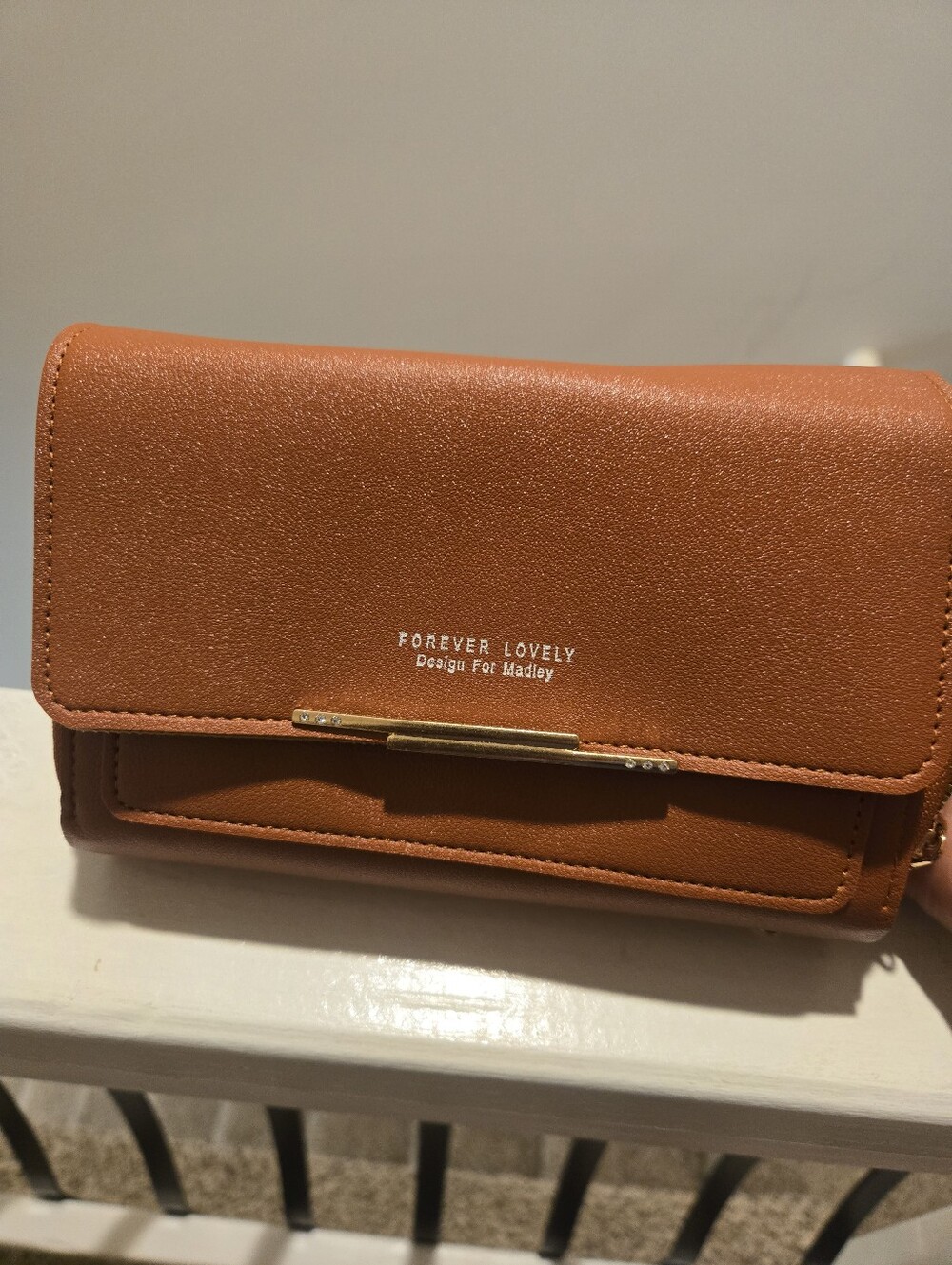 Tan Fold-Over Wallet with Gold Accent